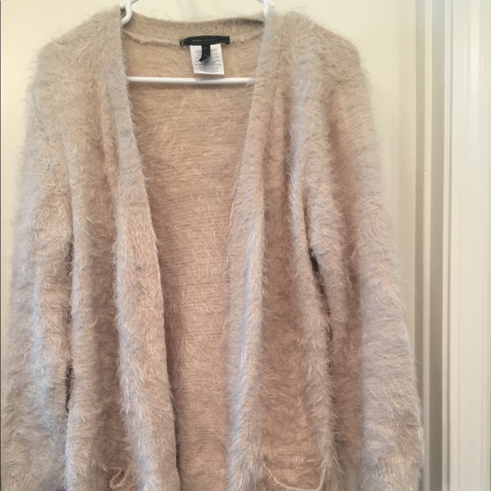 Comfy, fuzzy cream cardigan BCBGMaxazria.